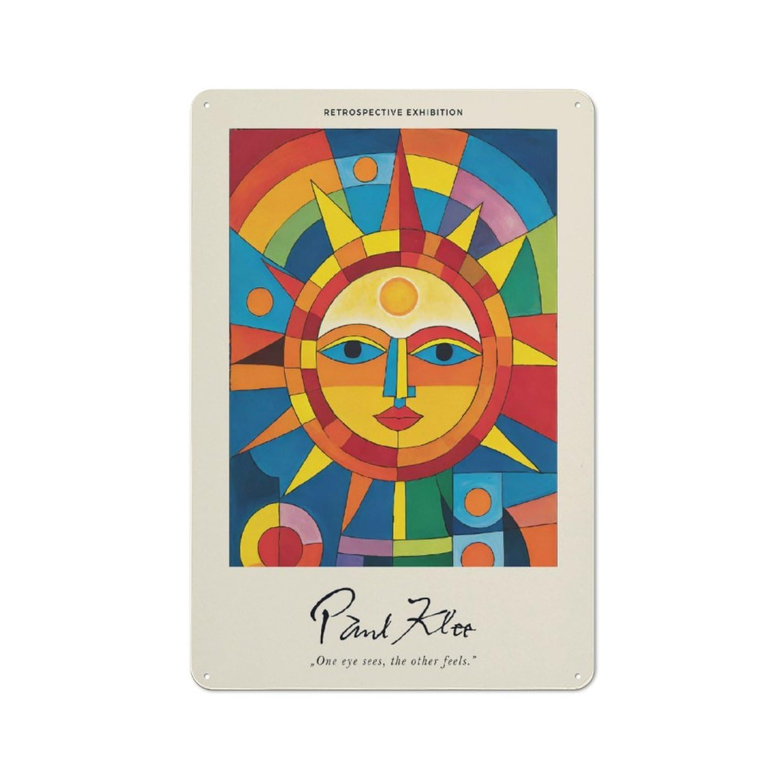 Junmoney Style-24 Tin Wall Plaque 30X20cm With Paul Klee Colorful Sun For Workshop Wall, With Clear Retro Wall Decor Character