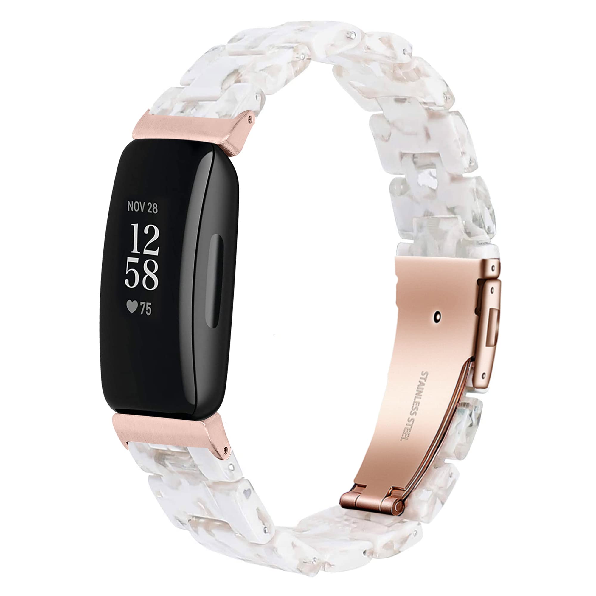 WongetoResin Band Compatible with Fitbit Inspire 2 & Inspire/Inspire HR Watch Bands for Women (White Flower)