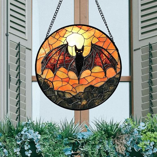 Image of Stained Glass Window Hanging, Black Bat Sun Catcher for Door Home Decor Animal Suncatcher Christmas Mother's Day Birthday Gifts for Women Men Mom and Nana 7.8 in