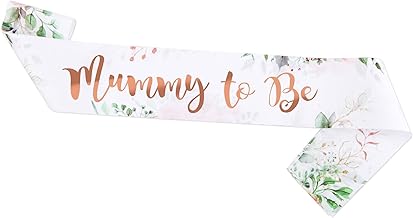 Foyscr Mummy to Be Sash, Baby Shower Favors, Sage Green Yarn Satin, Botanical Pattern, Shimmering Rose Gold, Mum to be Gifts for Baby Shower Decorations