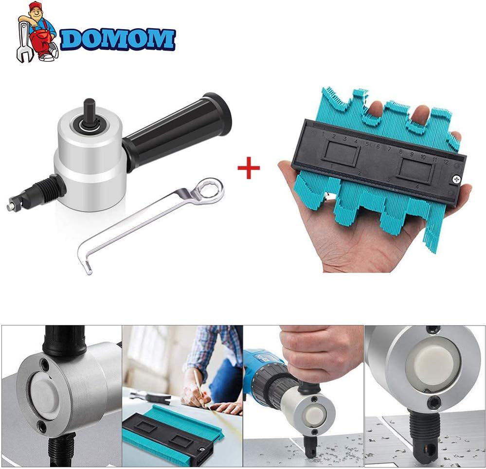 DOMOM Zipbite & Contour Duplication Gauge - Nibbler Cutter Drill Attachment Double Head Metal Sheet- Wrench and Parts,Tool Black Set