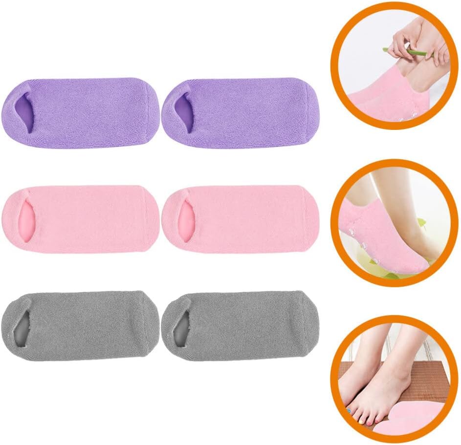 3pairs Moisturizing Gel Socks for Women of Non- Spa Socks for Softening Dry Cracked Feet and Elastic for Daily Foot Care