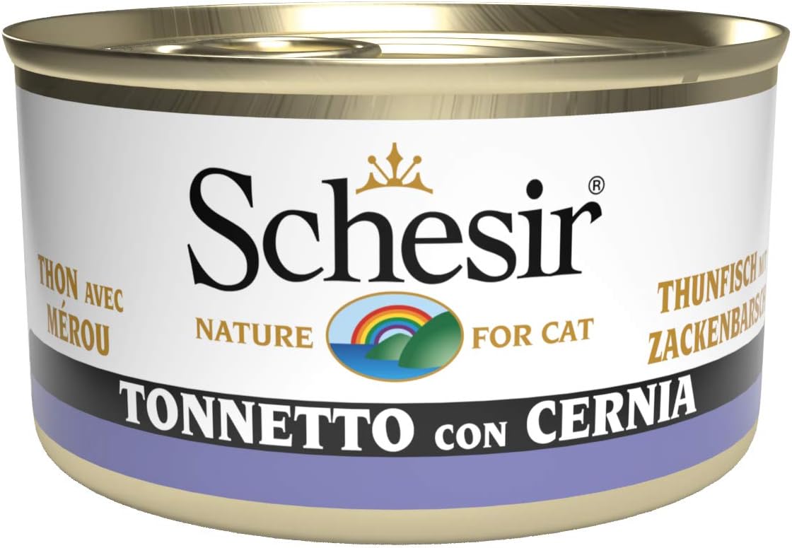 Schesir, comida húmeda para gatos adultos, sabor bacoreta con mero, filetes en gelatina blanda - Total 2,04 kg (24 latas x 85 gr)