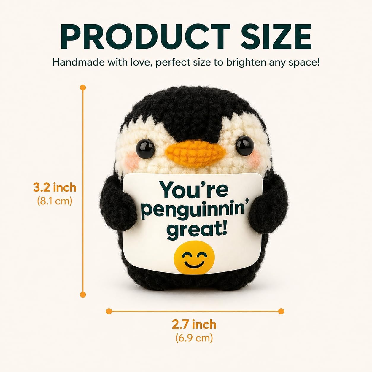 Positive Penguin Crochet with Card - You’re Penguinnin’ Great! - Handmade Amigurumi Doll - Motivational Gift for Friends, Coworkers, Kawaii Yarn Animal Decor