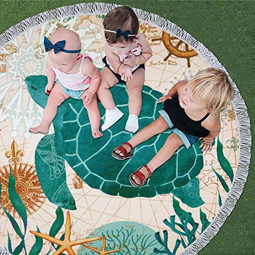 Framics Sea Turtle Round Beach Towel Oversized, Microfiber Circle Ocean Beach Blanket, Quick Drying Water Absorbent Large Beach Towels For Men, Women, Travel,Swim, Camp, 60 X 60 Inch, Ocean Theme #TOP7