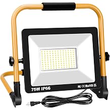 AUXTINGS 75W 7500LM Adjustable Portable LED Work Light 6000K LED Flood Lights with Stand,10FT Cord with Plug for Repairing Workshop Garage Construction Job Site Outdoor Home, IP66 Waterproof