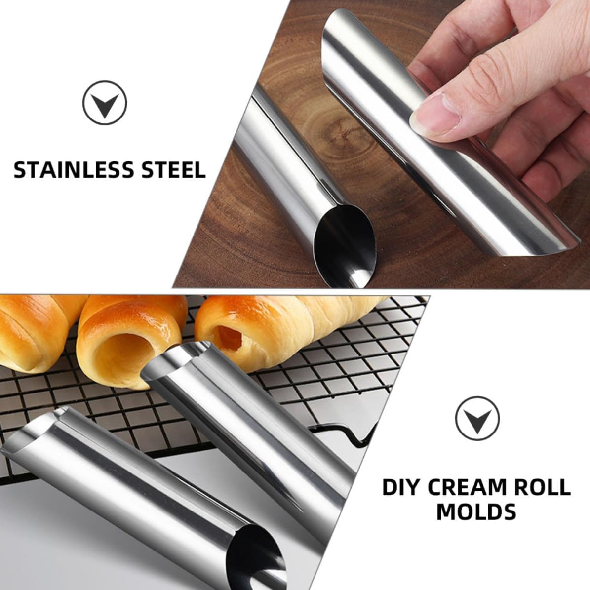 Gatuida 30pcs Stainless Steel Croissant Baking Molds Cream Horn Tube Set