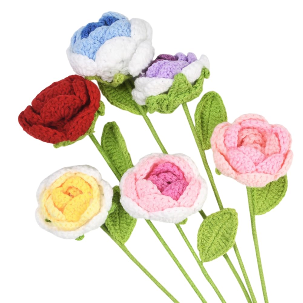 Fait main tricoté fleurs longues tiges rose blanc violet en vrac