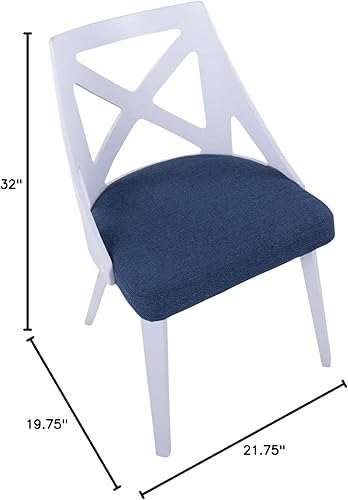 Miniatura 2 de LumiSource Charlotte - Silla de granja en forma de X en madera y tela, juego de 2 (madera texturizada blanca, tela azul)