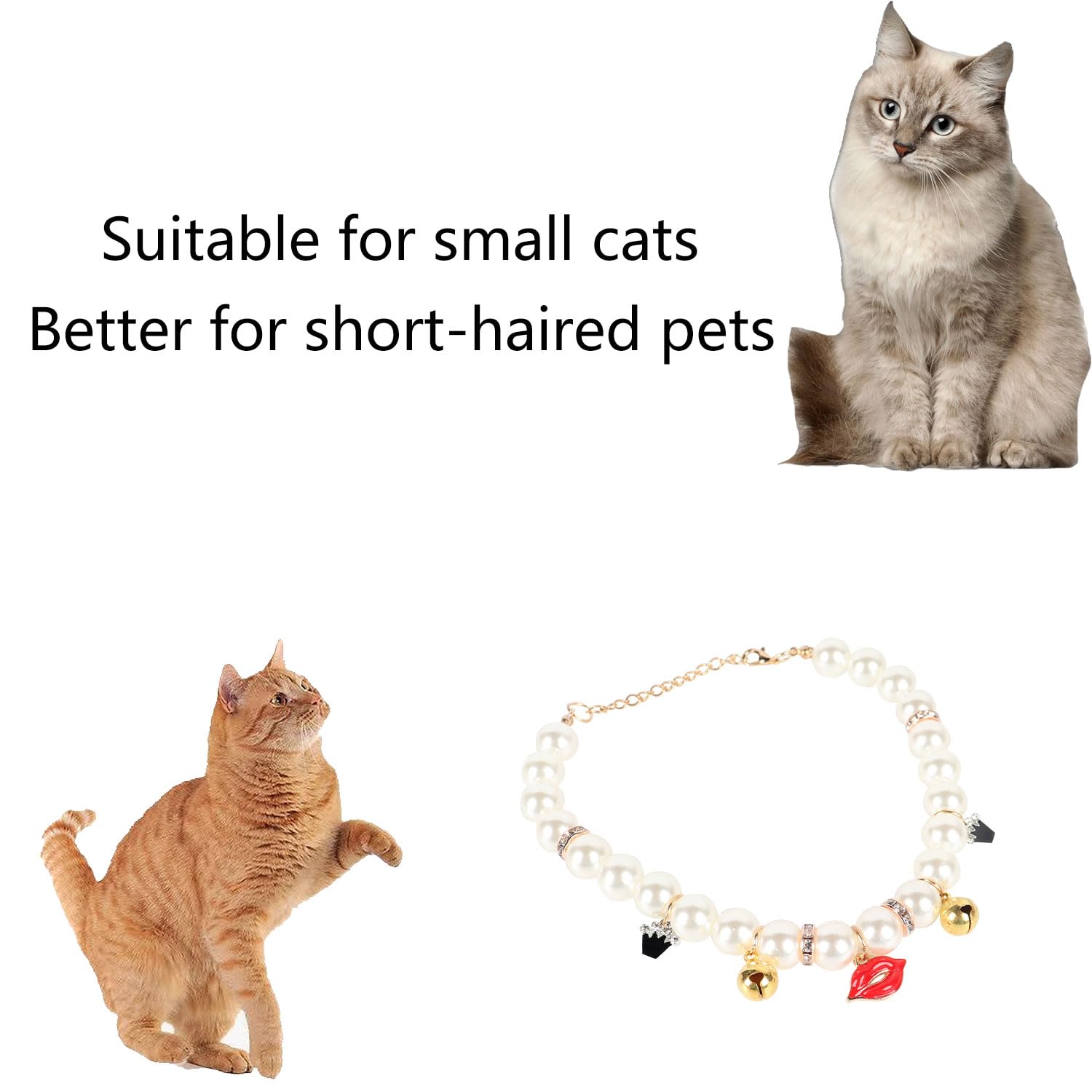 YEZILUU Pet Collar with Bells, Cute cat Collar, cat Chain, Dog Chain, Cat Pearl Collar, Kitty Puppy Bell Necklace, for cat Lovers (I Know You) (S, Lovely Kiss)