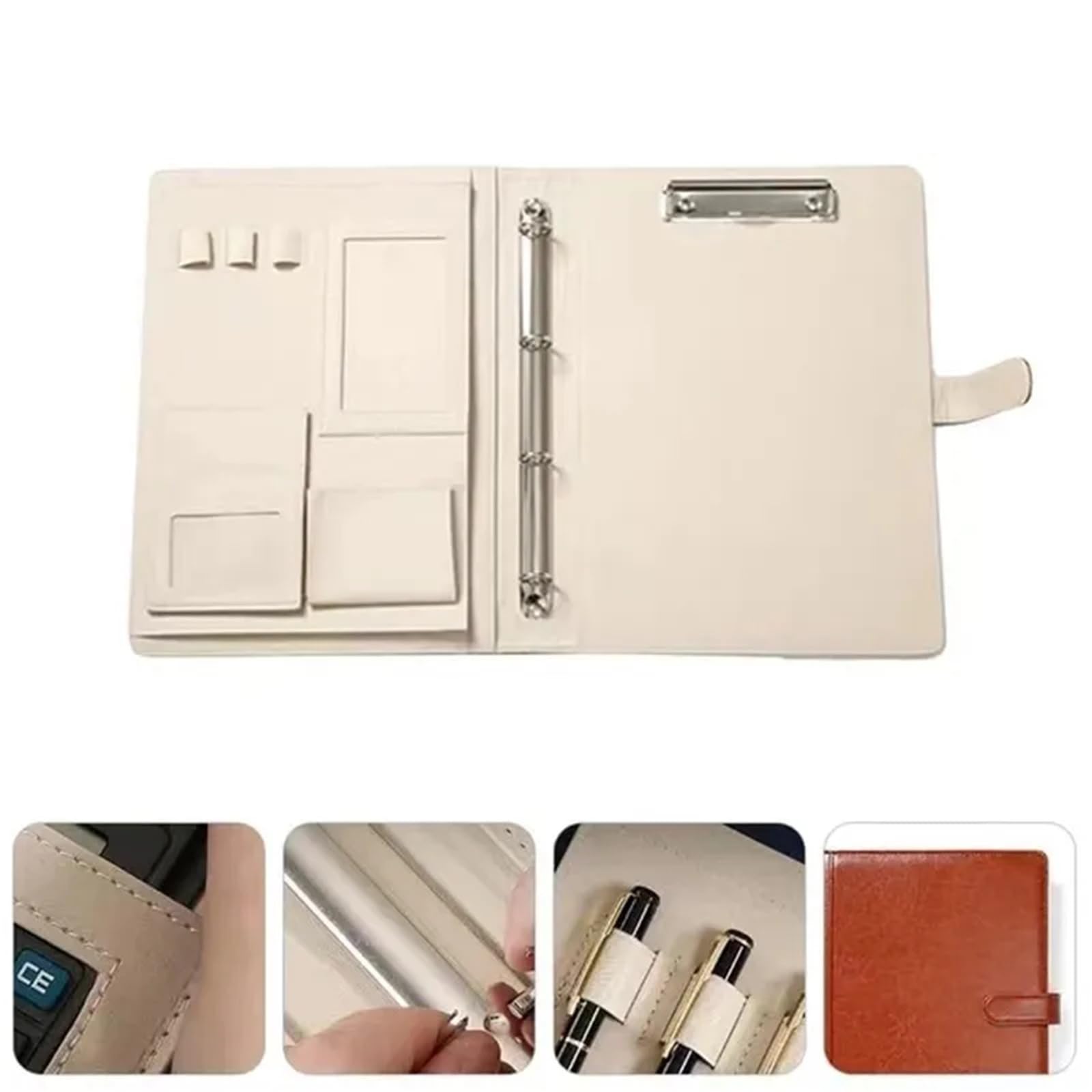 Documents en cuir Porte-documents zippé en PU avec fermeture à glissière et étui for documents cartes(Brown)