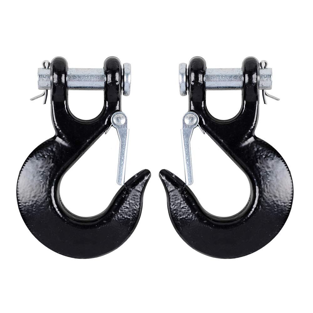 Astra DepotForged Steel 3/8" 1/2" Synthetic Rope Grade 70 Safety Latch Black Clevis Slip Winch Cable Hook Max 35,000 lbs (2pcs)