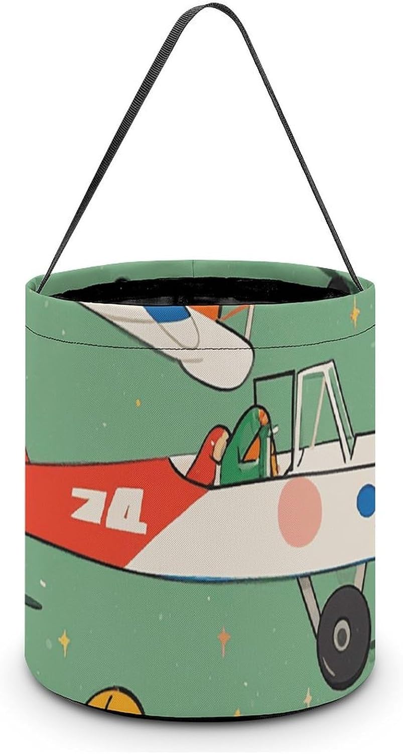 DWVSFJM Many Cartoon Small Airplanes Halloween Tote Candy Bag Foldable Handheld Bucket Reusable Candy Basket With Handles Multipurpose Portable Gifts Bags For Festival Party Gathering