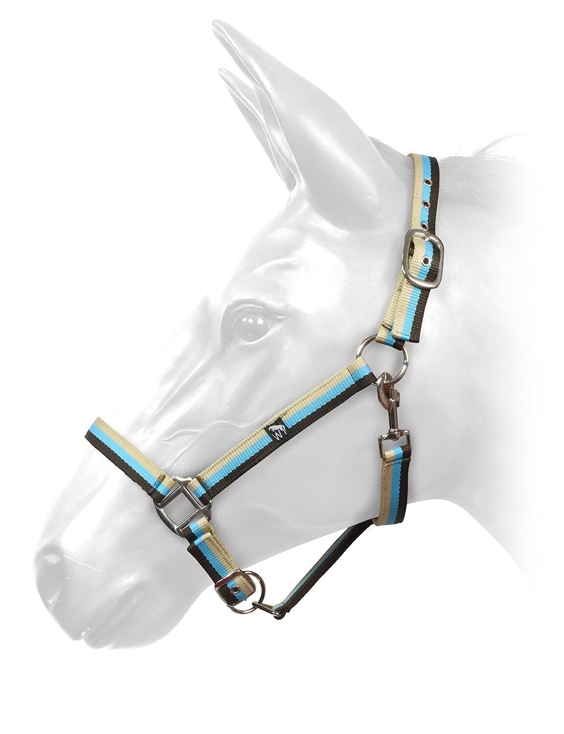 W-Horse Harvey Striped Horse Headcollar (Cob) (Brown/Turquoise/Beige)