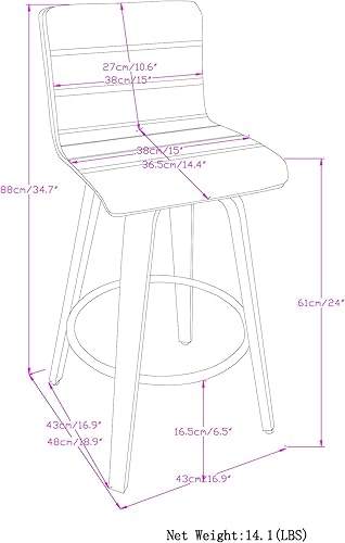 Miniatura 5 de SIMPLIHOME Roland Mid Century Taburete moderno de altura de mostrador en piel sintética vegana negra, para comedor y cocina