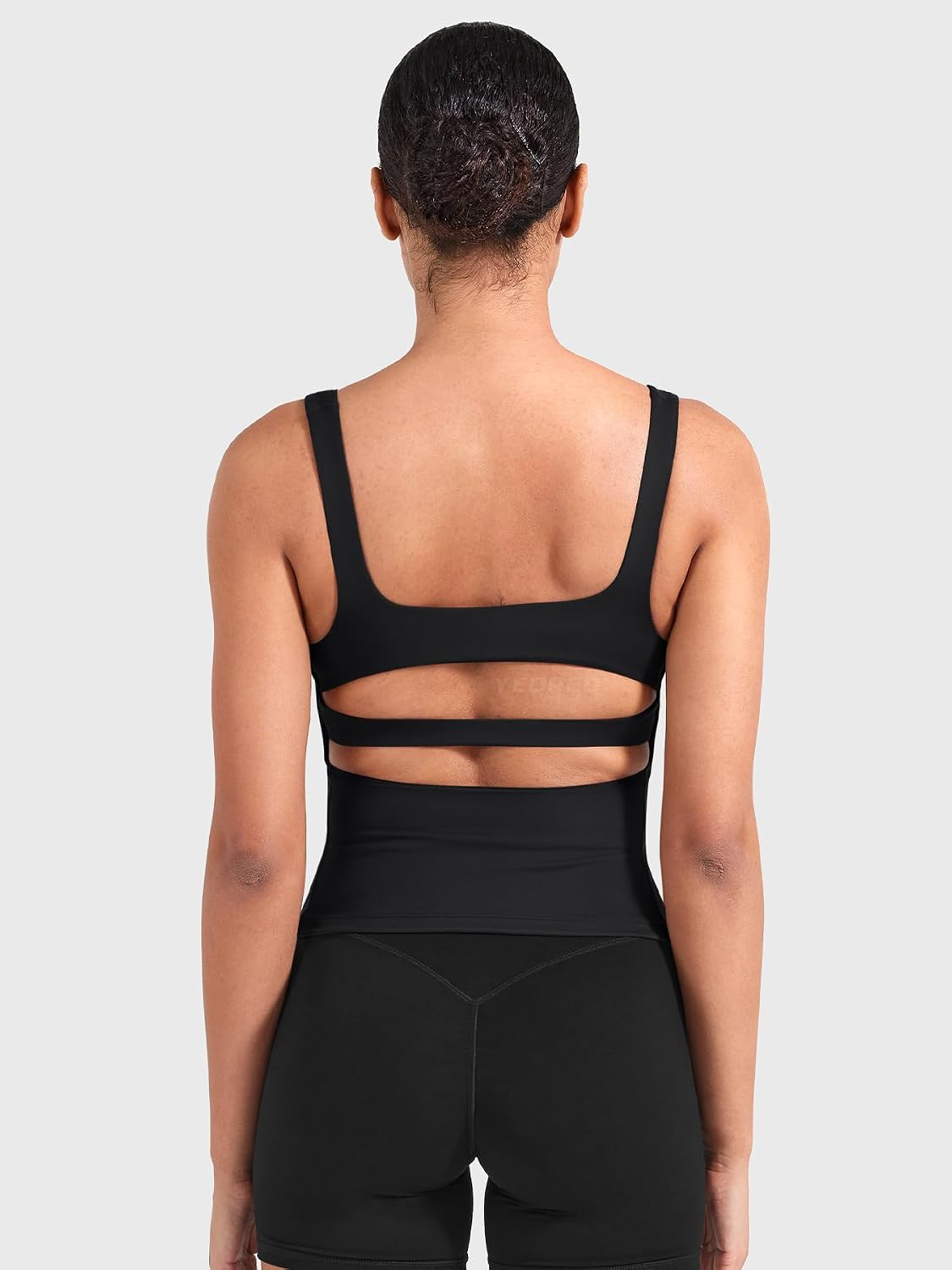 YEOREO CoreFlex Workout Tank Tops Women Open Back Built in Bra Longline Yoga Crop Top Gym Backless Padded Camisole