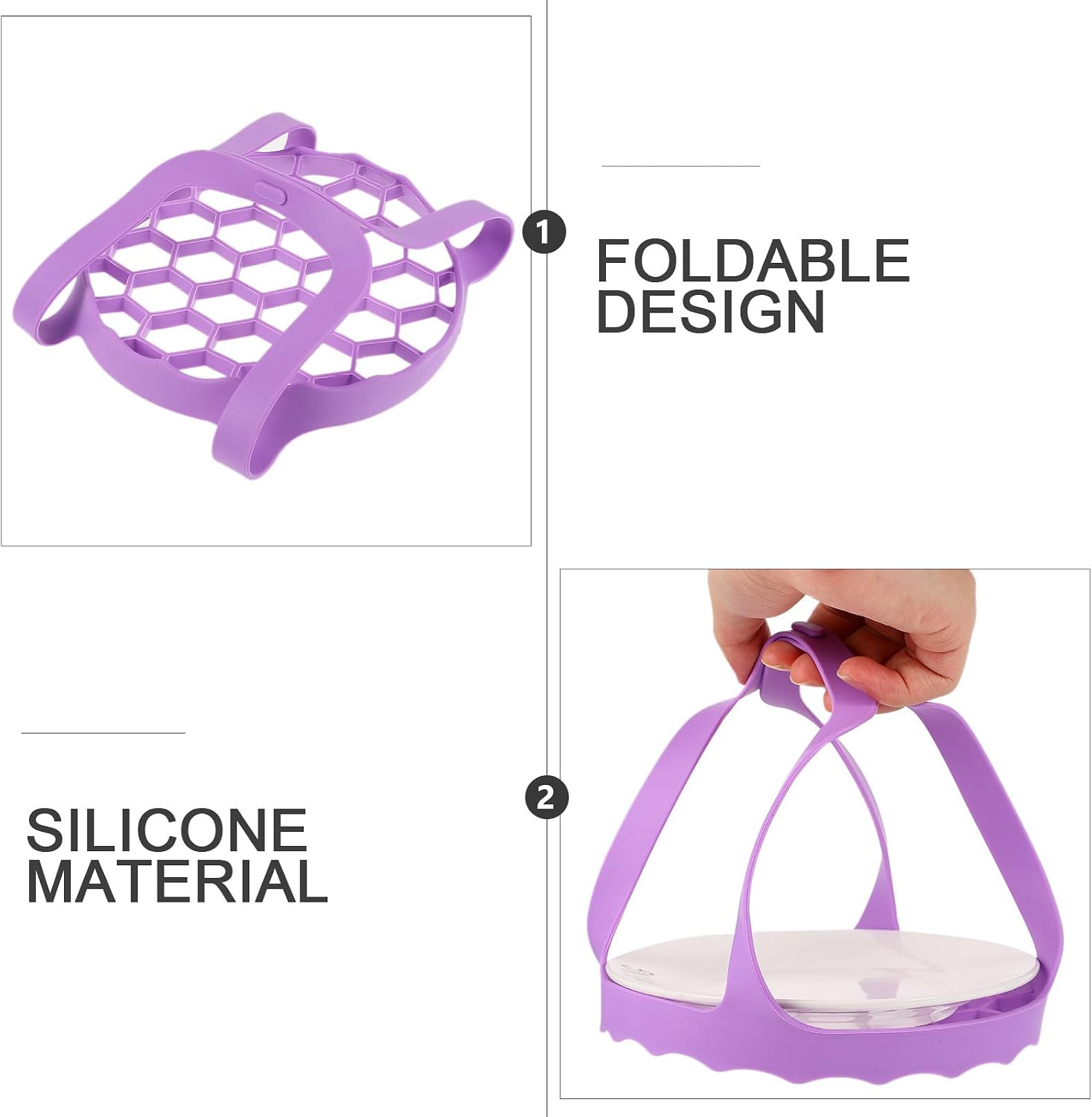 Silicone Vegetable Drain Basket Handheld Steamer 6.5 Inch Foldable Steaming Rack with Handle for Kitchen Food Straining and Washing image 5