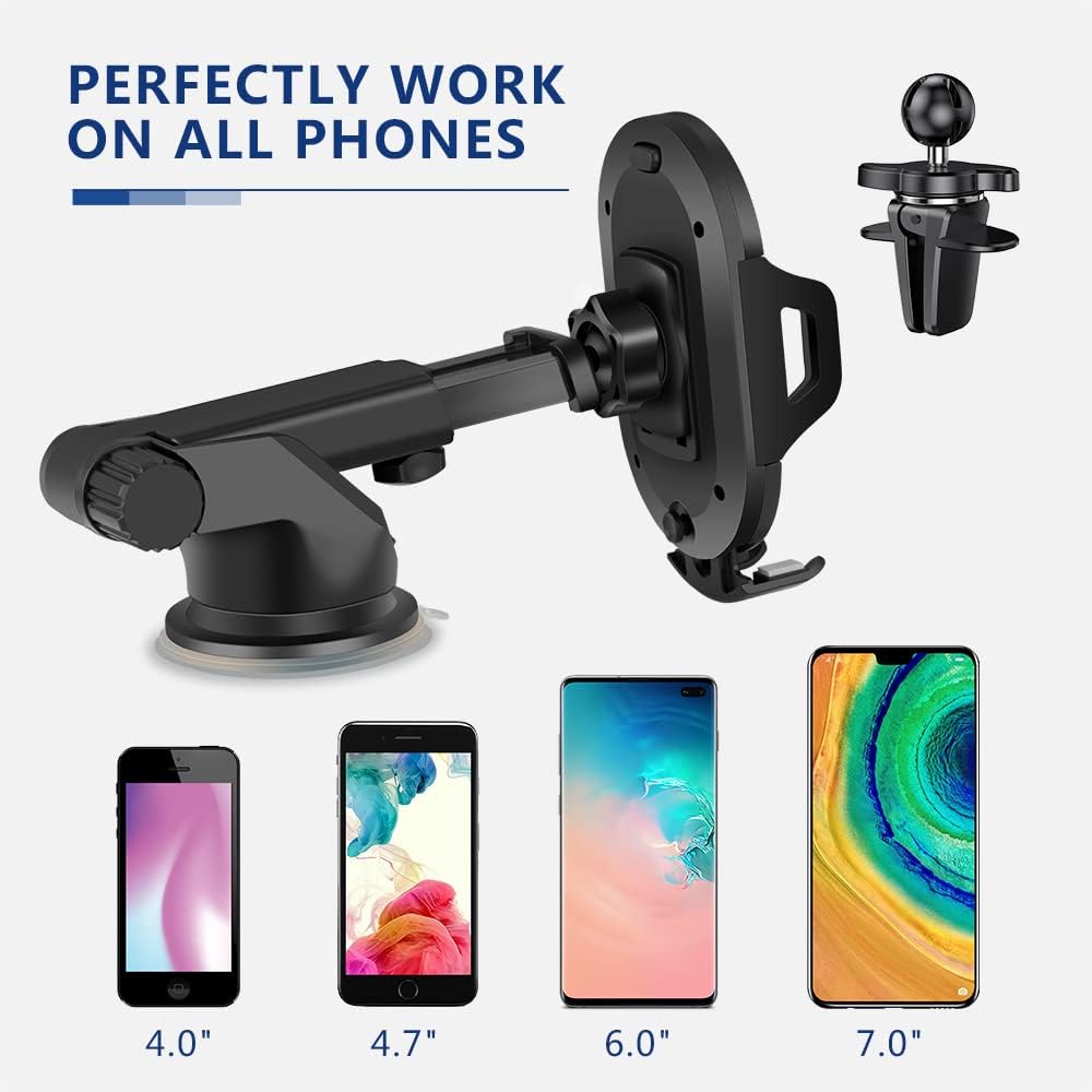 Cell Phone Holder for Car Phone Mount with Suction Cup x-auto 2-in-1,Ultra Stable Phone Stand Strong Grip Dashboard Windshield Air Vent,Upgraded Handsfree Universal,Compatible with All Smartphone