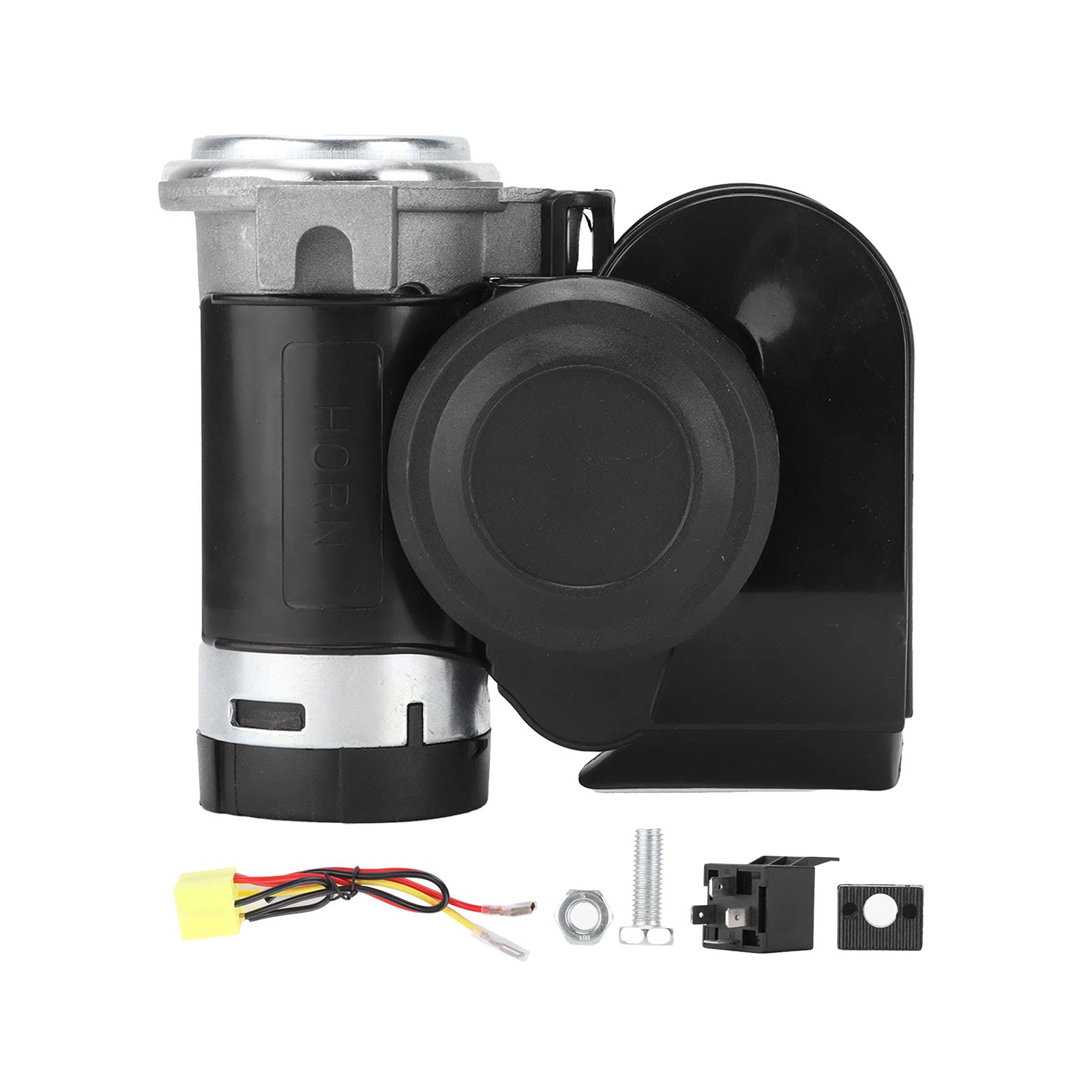 Bocina de aire eléctrica de doble tono, súper ruidosa, 12 V, 125 dB, 600 Hz, altavoz de sonido, compresor de una pieza de aluminio ABS con kit de relé de 4 pines para coche,
