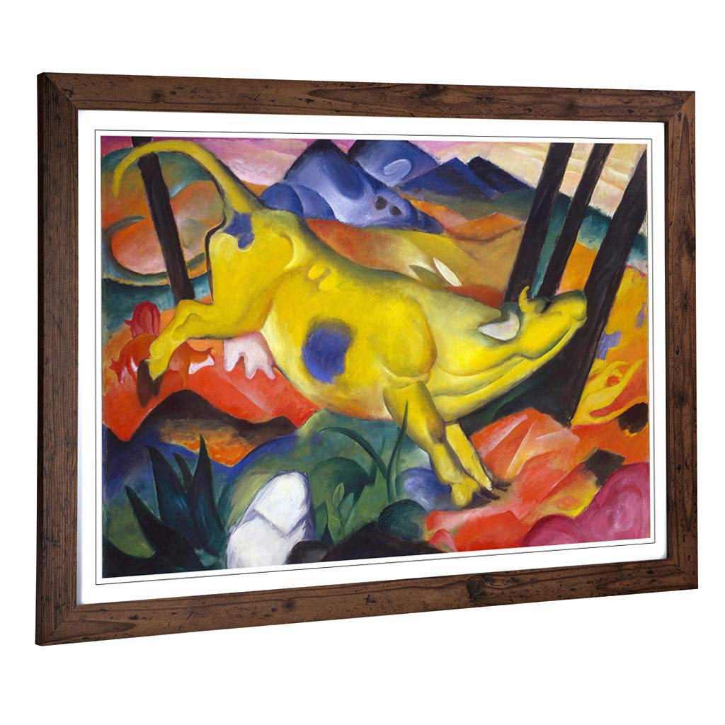 Big Box Art Framed Print of Franz Marc The Yellow Cow 2 Design | Wall Art Picture | Home Decor for Kitchen, Living, Dining Room, Bedroom, Hallway, Office, Walnut, A2 / 24.5x18 Inch / 62x45cm