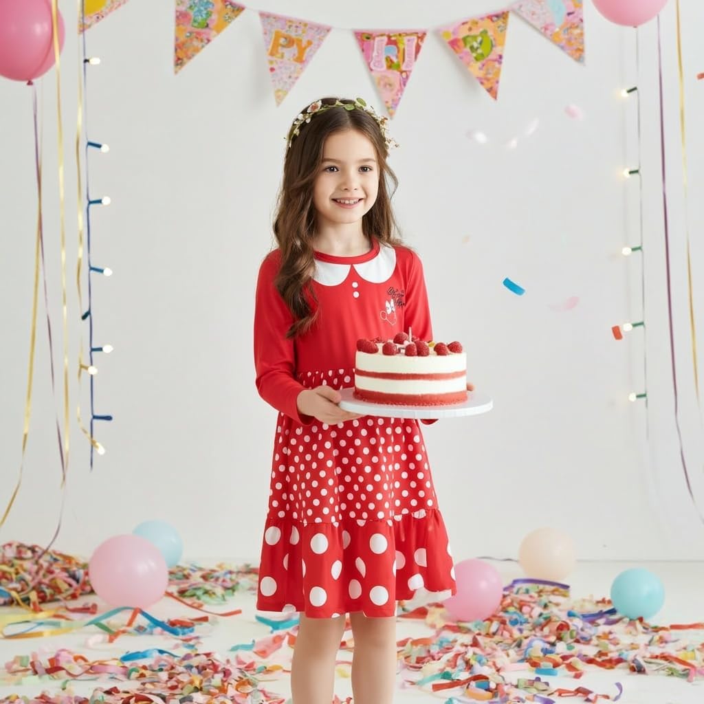 Disney Princess Frozen Elsa Minnie Stitch Floral Toddler Girl Dress A Line Long Sleeve Kids Casual Fall Clothes 2-6 Years - Image 3