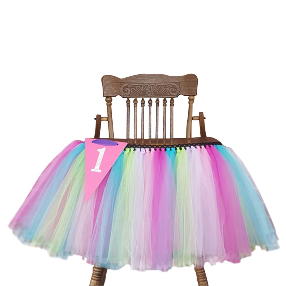 Creation Core Romantic 27.6"x13.8" Baby's 1st Birthday Party High Chair Tutu Skirt Party Supply Centerpiece(Colorful)