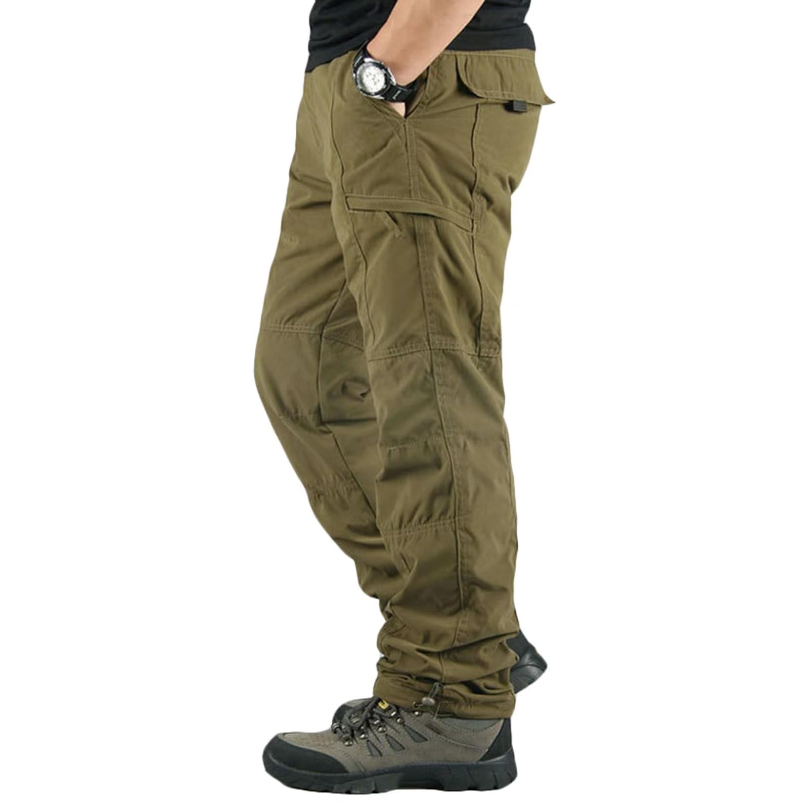 Pantalones de Trabajo con Forro Polar para Hombre,Pantalones térmicos Multibolsillos Pantalones tácticos Otoño Invierno Pantalones Softshell Pantalones de Combate con 6 Bolsillos