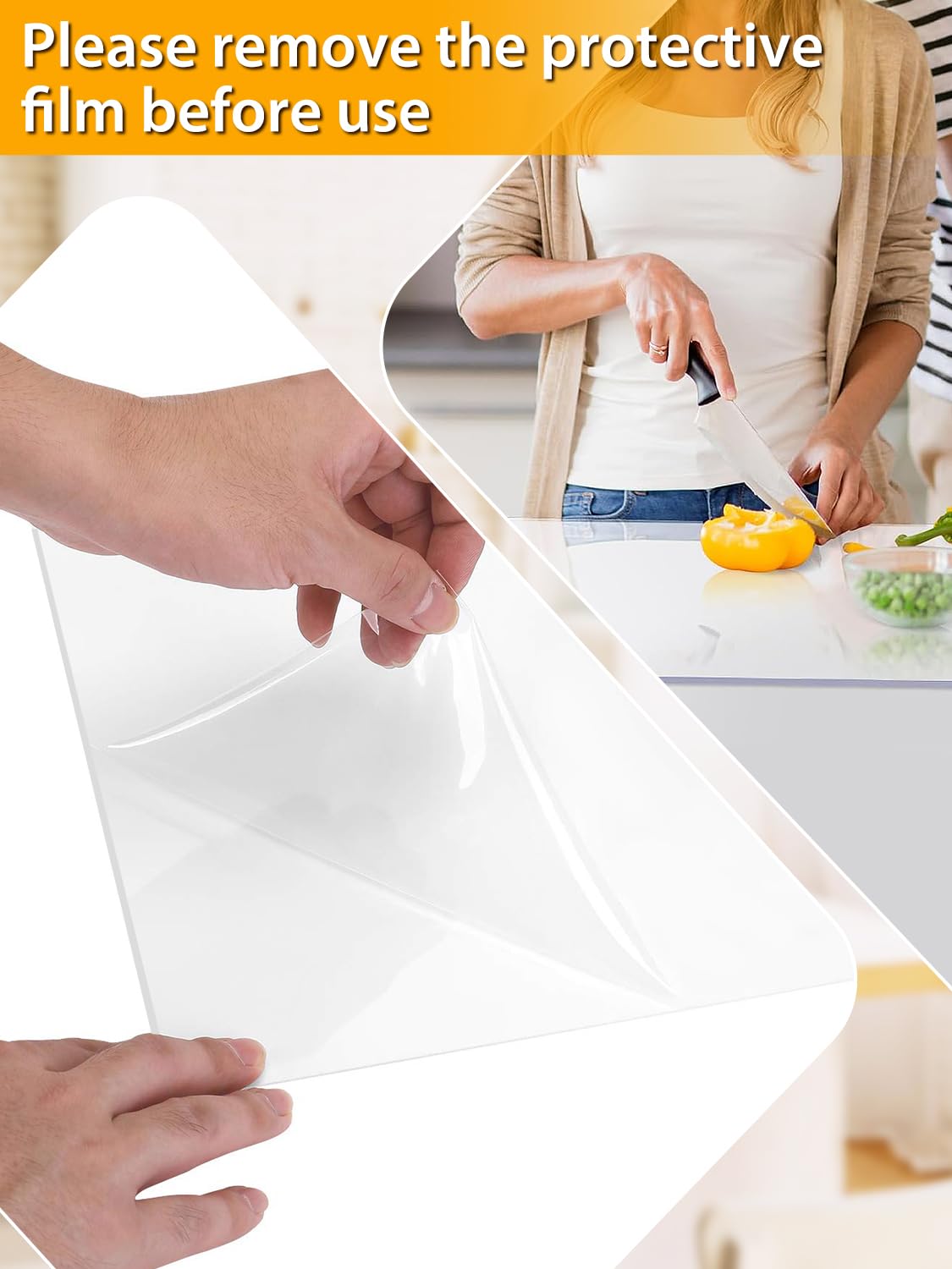 Tabla de cortar acrílica con borde de mostrador, tablas de cortar de plástico transparente de 16.7 x 12.75 pulgadas para encimera de cocina, tabla de cortar acrílica transparente perfecta