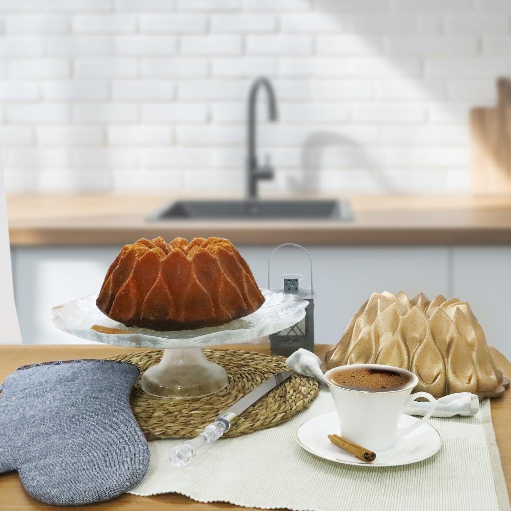 serenk Moule à gâteau anti-adhésif avec revêtement mural en granit pour la cuisson, moule à gâteau avec corps en aluminium, doré, 25,4 x 10,2 cm (goutte)