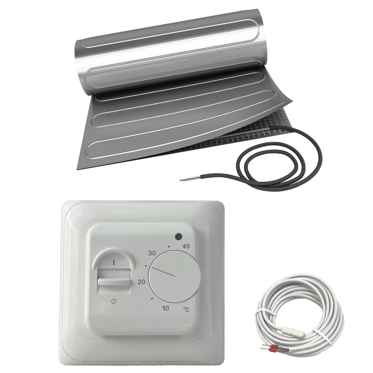 Elektrische Fußbodenheizung HoWaTech ALU für Laminat Parkett Vinyl Komplett Set TWIN Heizmatte 150 W/m² inkl. Thermostat, Heizfläche:5.00m²