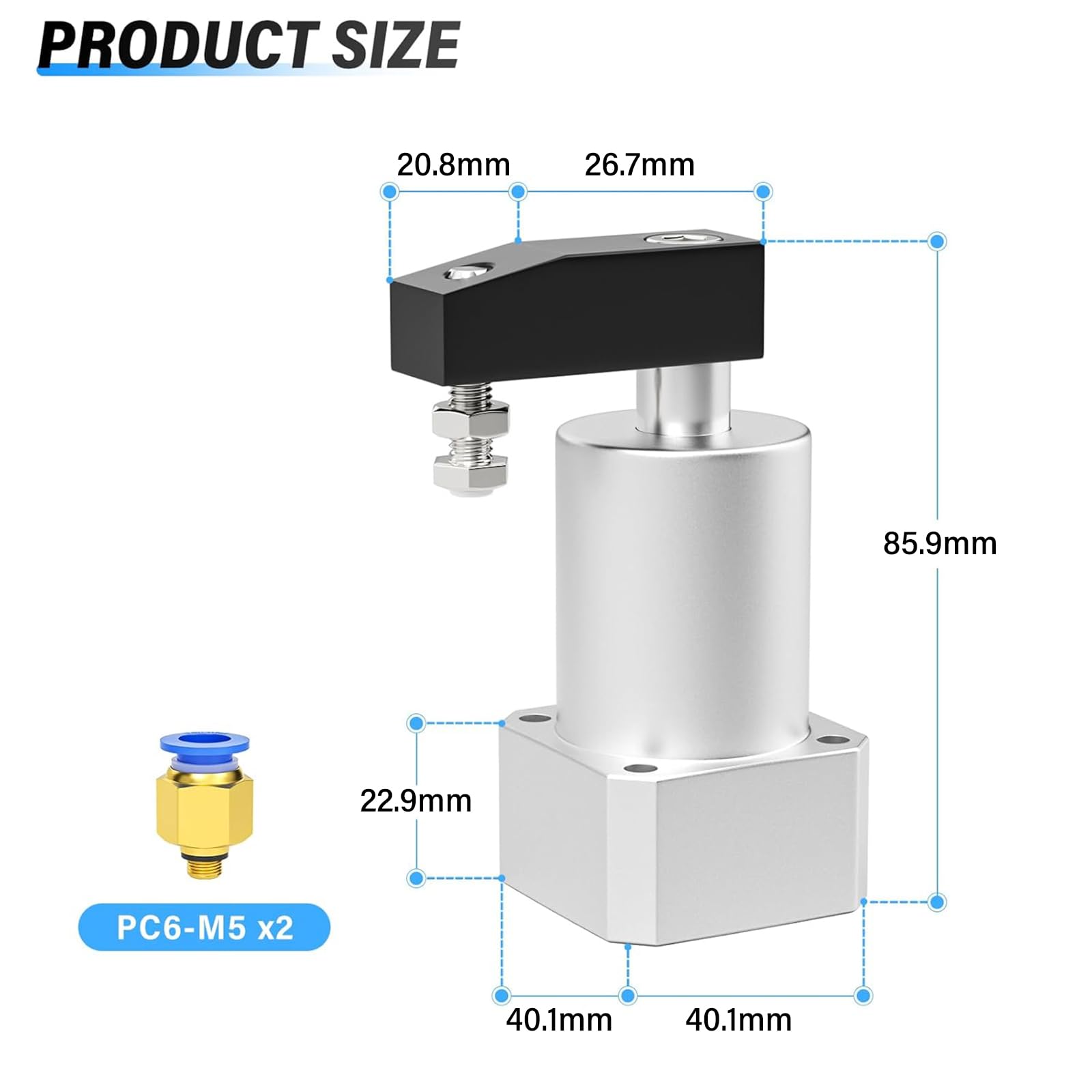 TAILONZ PNEUMATIC Vérin de rotation à gauche Angle de rotation pneumatique de 90 degrés, angle de serrage rotatif du vérin de pression inférieur, vérin rotatif de serrage par pression ACK25×90L