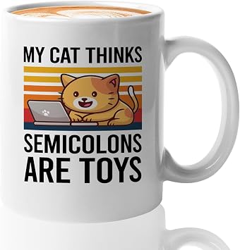 Programmer Cat Lover Coffee Mug 11oz White -My cat thinks - Computer Geek Software Engineer Nerd Programmer Coding Cat Lover Animal Lover