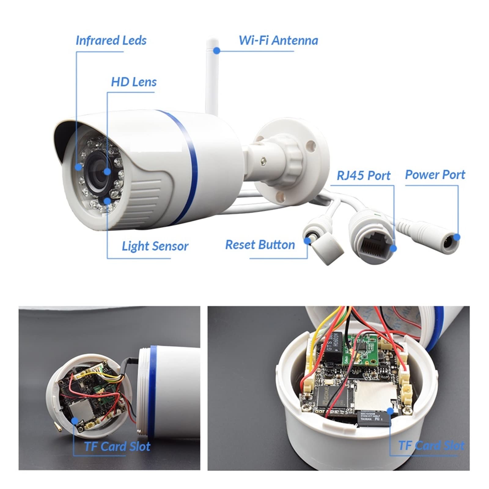 IP-Kamera for Den Außenbereich, WiFi, Heimsicherheitskamera, Kabellose Überwachung, WiFi, Wasserdicht, IP-Video, HD (6mm,1080P 12V Power 64GB)
