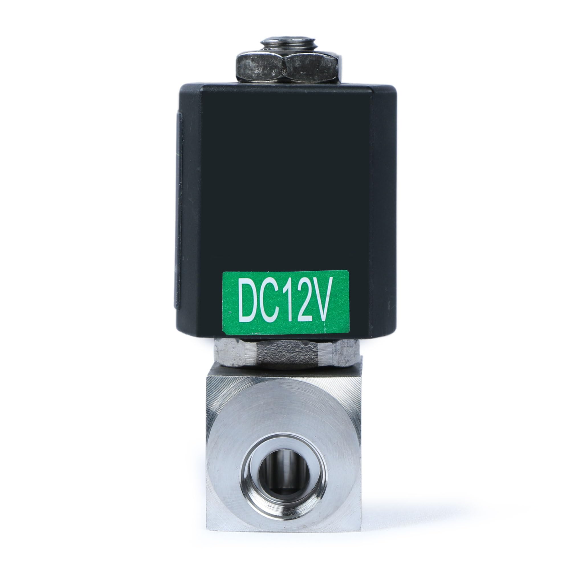 U.S. Solid Válvula Solenoide de Alta Presión - 1/4" 60 Bar Acero Inoxidable 12V DC, Alta Temperatura, Electroválvula Solenoide, -30-180 ℃