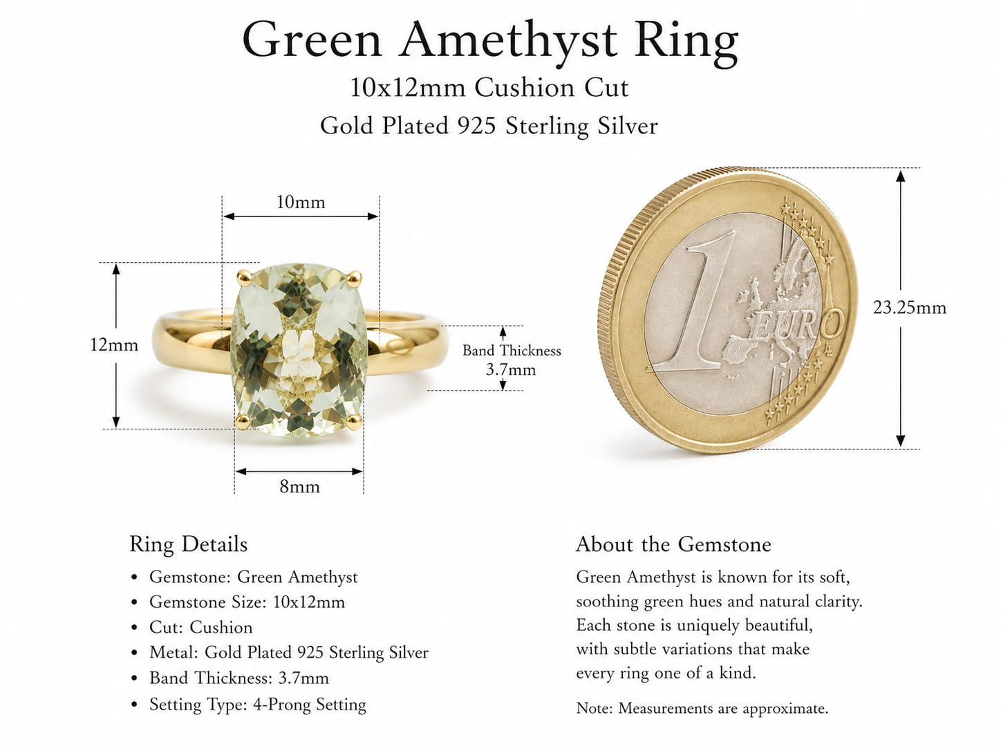 Grüner Amethyst vergoldet Sterling Silber Ring