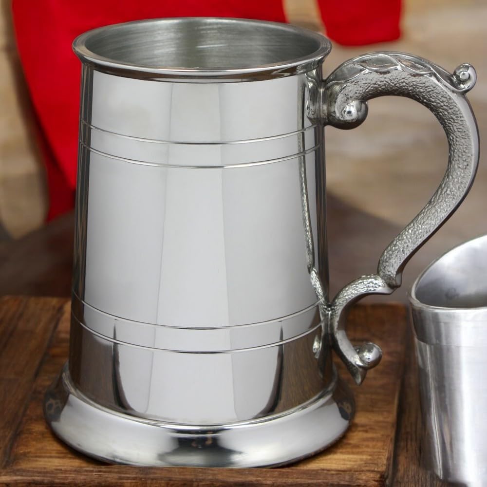 English Pewter Company 1 Pint Straight 2 Line Pewter Beer Mug Tankard with Georgian Style Handle [EP003]