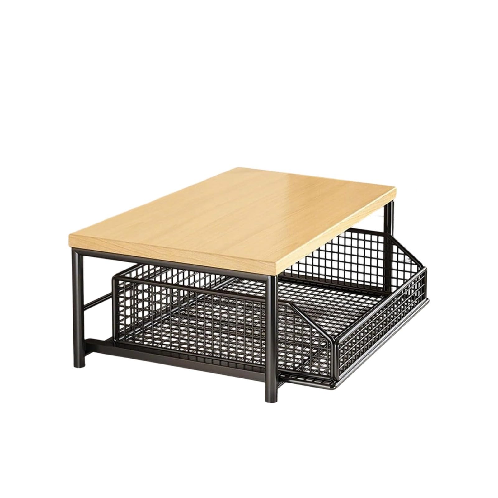 Küchenarbeitsplatten-Organizer mit Schublade und Korb, 2-stöckiges Regal für Kaffeemaschine, Mikrowelle, Toaster und Gewürze, platzsparende Aufbewahrung für Theke, Speisekammer (schwarz)
