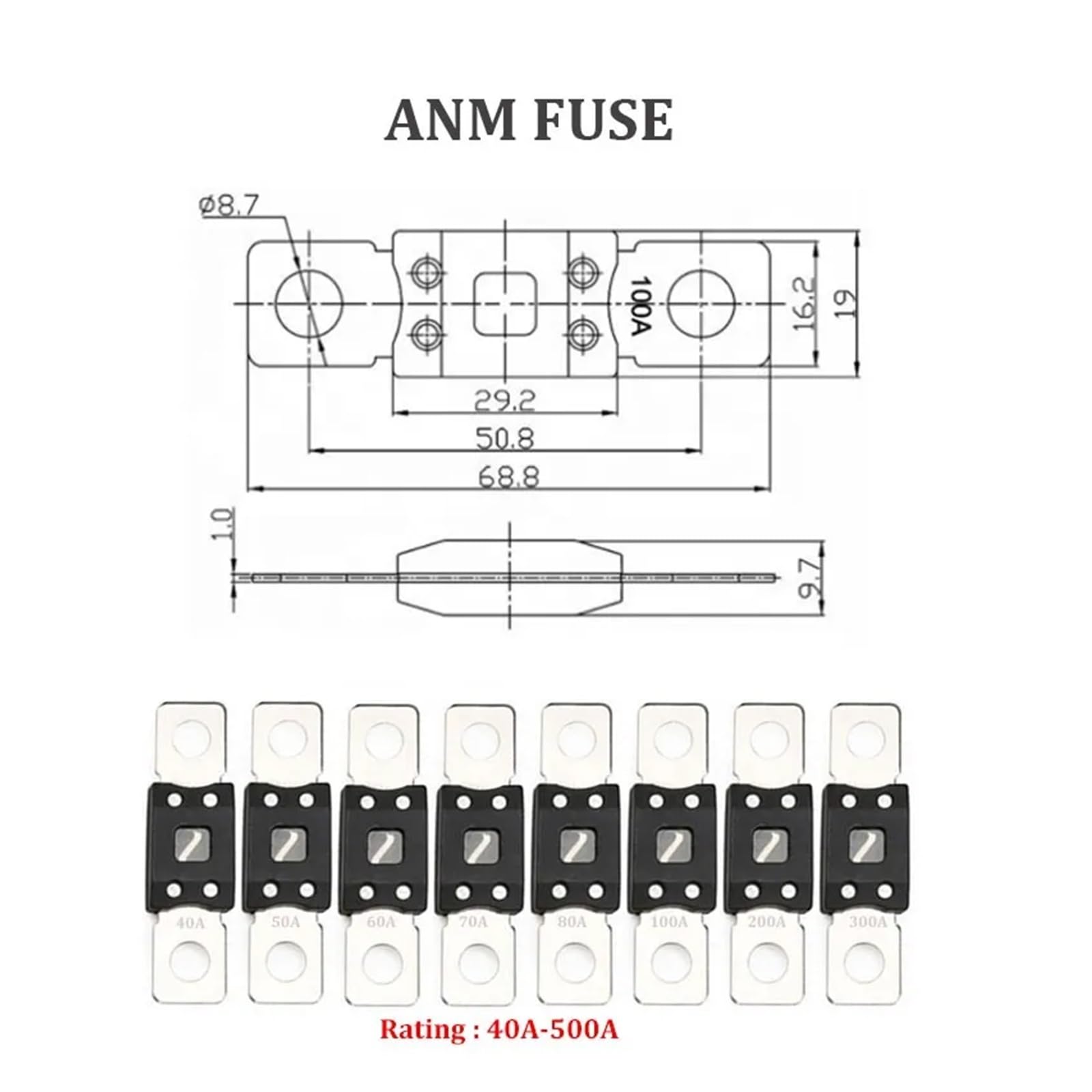 NURII 2 Stück DC 32V Auto-Sicherungshalter, Block 25A 30A 35A 40A 50A 60A 70A 80A 100A 200A 300A 400A Auto-Sicherungshalter (Size : 250A)