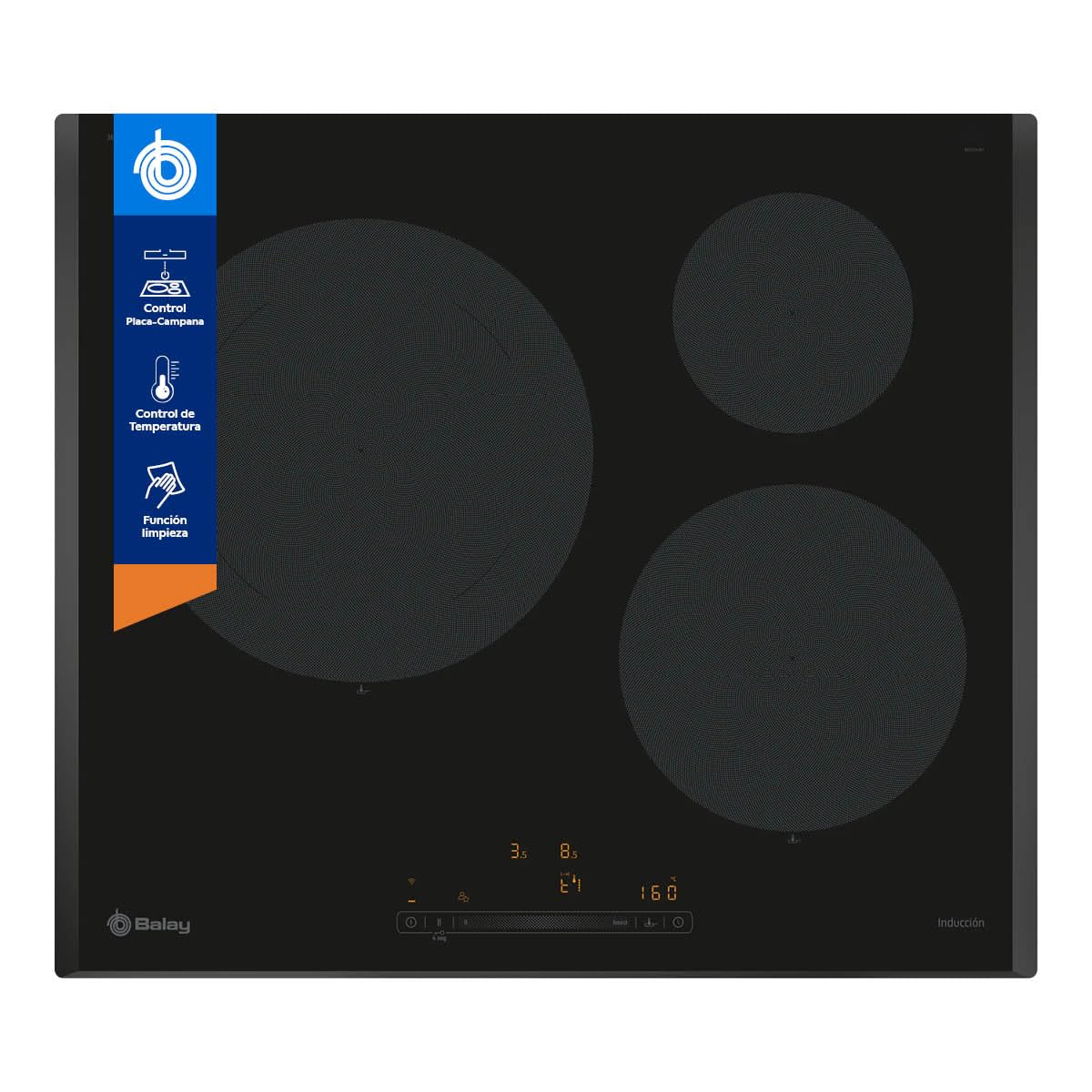 Balay, Placa de Inducción, 60 cm De ancho, 3 Zonas, 11 Niveles, Zona de 28 cm, Negra, 3EB965LH