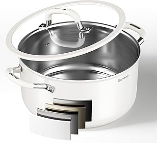Stockpot 6 Quart, Tri-Ply 18/10 Stainless Steel Stock Pot with Lid, Indu...