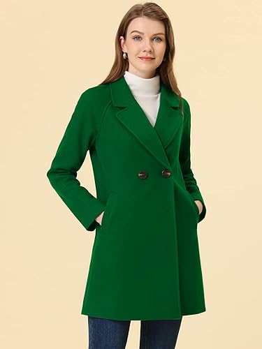 Miniatura 2 de Allegra K Abrigos de invierno con solapa muesca y doble botonadura para mujer