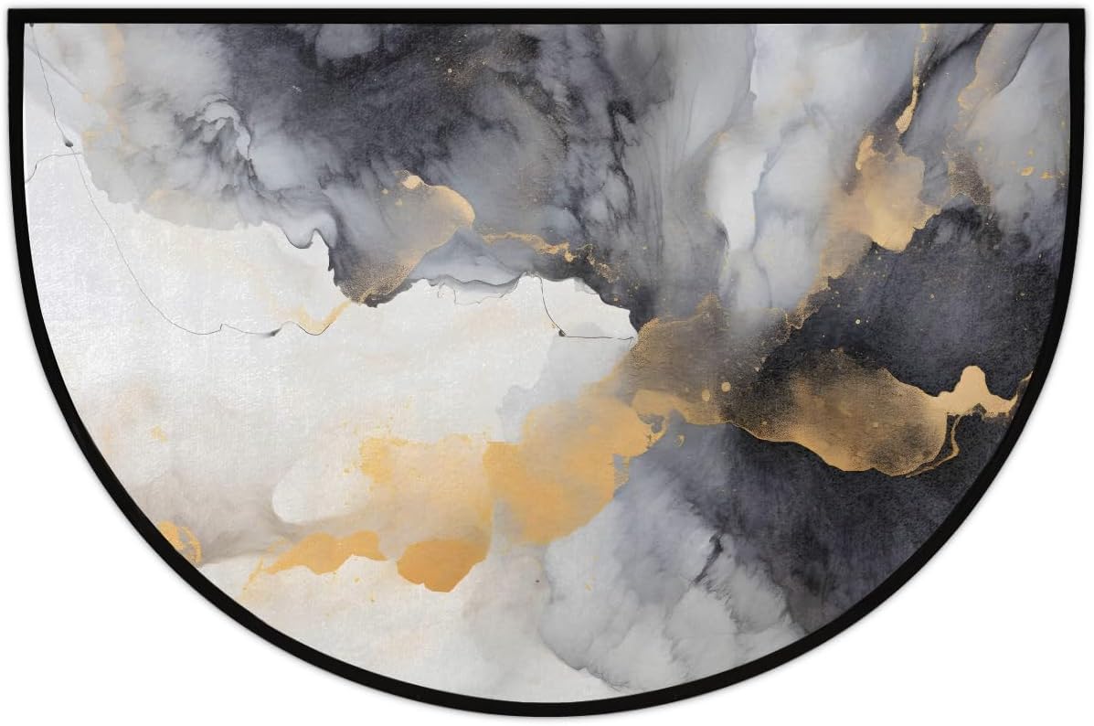 Marble Gray Golden Half Round Rug Door Mat Non Slip Entryway Rug 24" x 36", Welcome Mat for Indoor Front Door Semi Circle Floor Mats for Home Kitchen