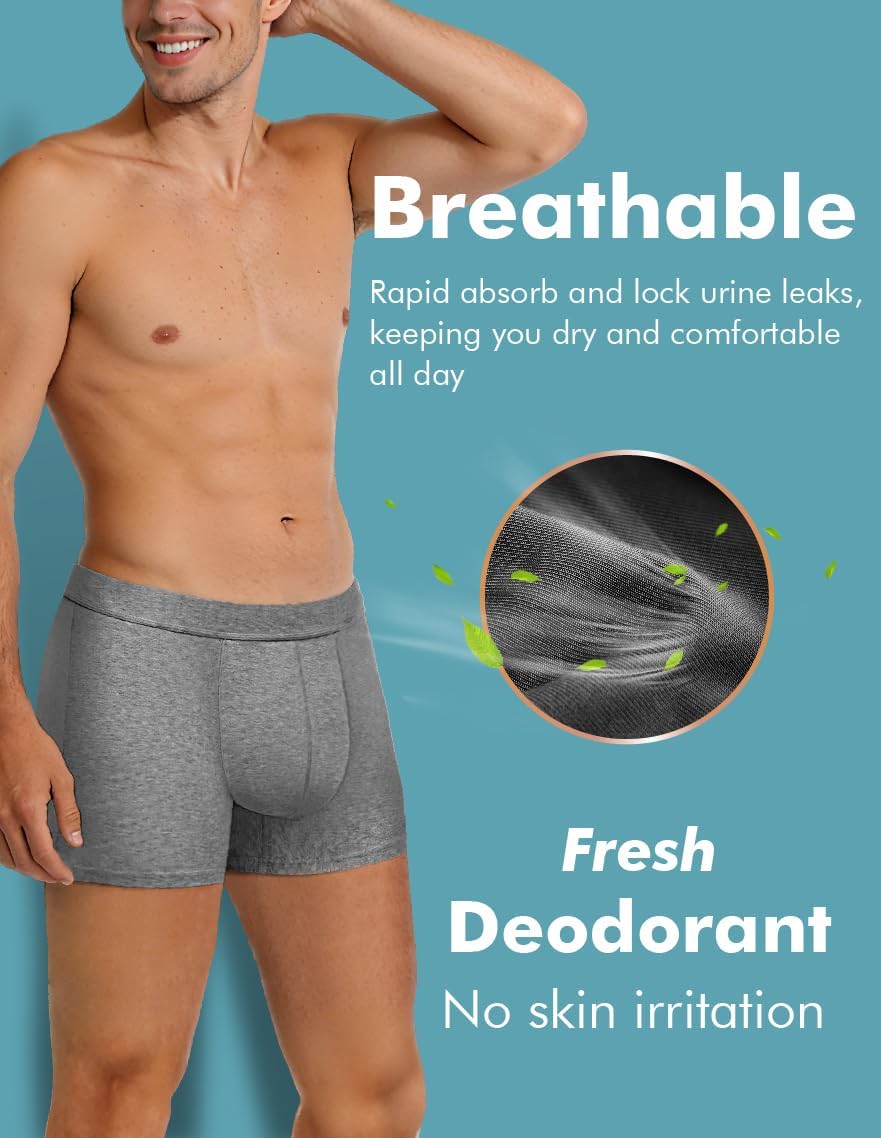 AIRCUTE Washable Incontinence Underwear for Men Leakproof Urinary Bladder Leakage Protection Panties Absorbency Boxer Briefs 62ml 5Pack (M,5 Color)