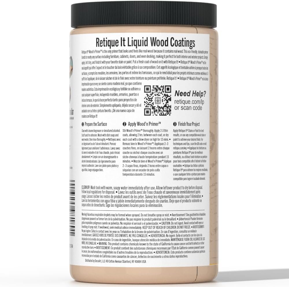 Retique It Wood'n Primer - Paint it then stain it - Stainable Wood Fiber Paint (Light Wood, Large)