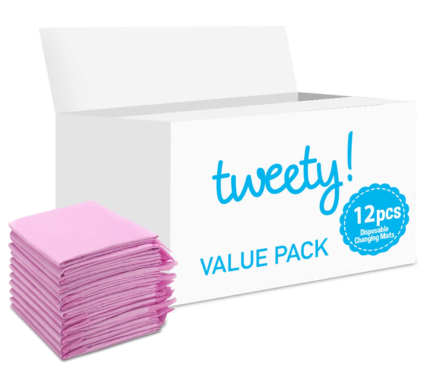 TweetyDisposable Changing Mats, 12 Counts - Pink, Baby Diaper Mat, Pad, Nappy Pet Training Pad