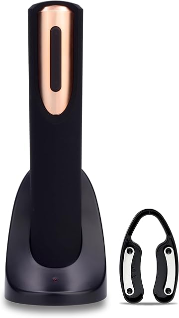 Vin Fresco Electric Wine Opener Rechargeable with Charging Base & Foil Cutter - Automatic Wine Bottle Opener - Electric Corkscrew Wine Opener - Wine Gift for Wine Lovers (Black & Rose Gold)