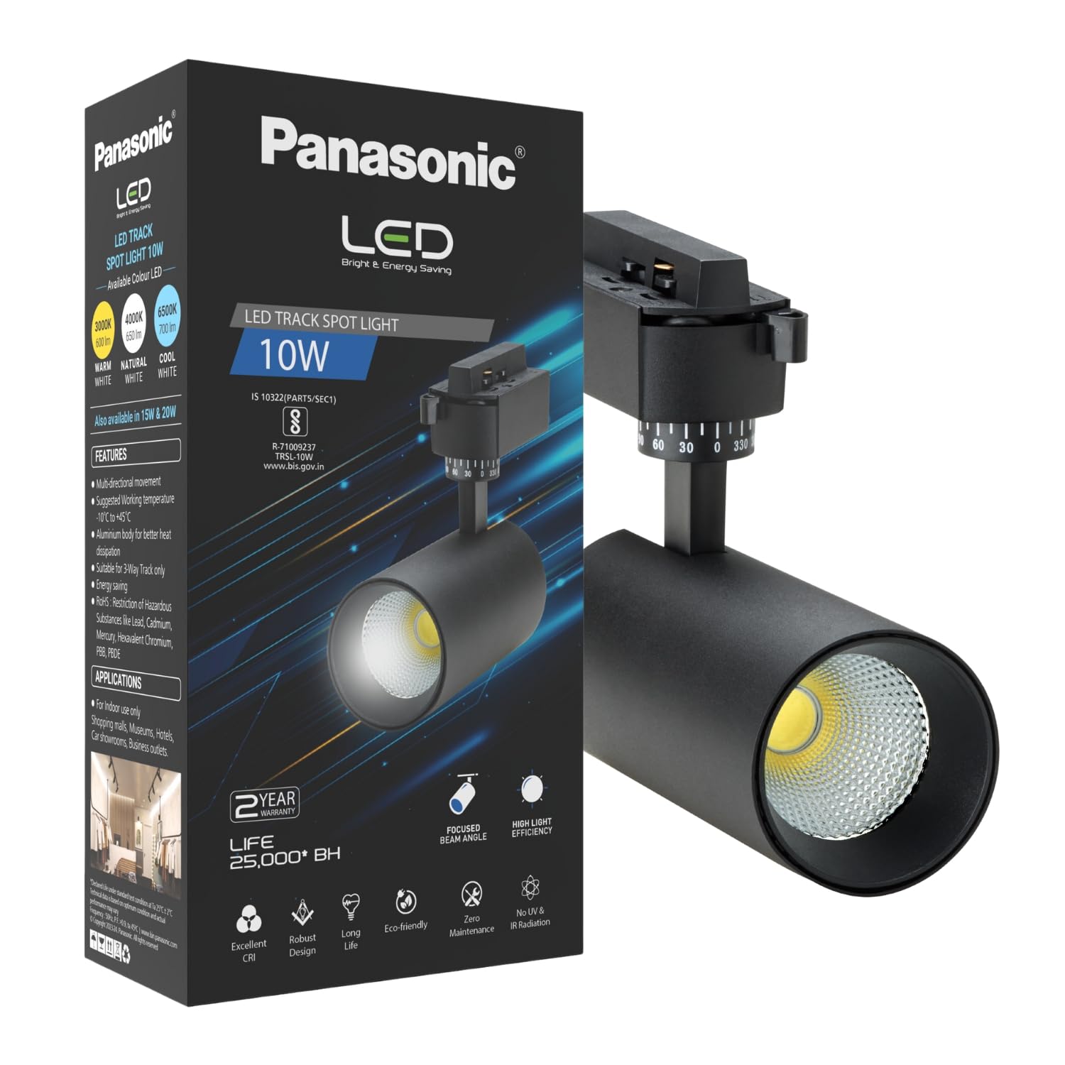 Panasonic 10 Watts LED Round Track Spot Light, Water and dust