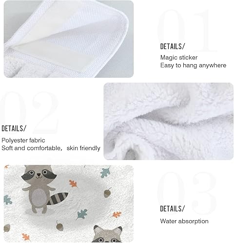 Miniatura 5 de susiyo 2 toallas de cocina colgantes con bonito mapache para bebé, toallas de baño de mano súper absorbentes, toallas de terciopelo coral suave con
