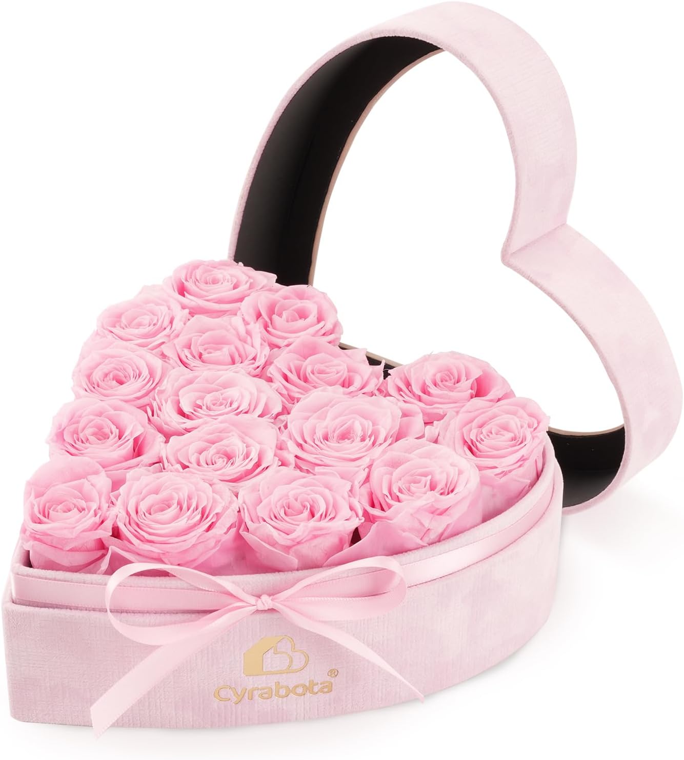 16 Preserved Roses Heart Shape Box, Forever Real Roses Gift, Forever Flowers Gift for Her Women Girlfriend Wife Mom Valentines Birthday Pink