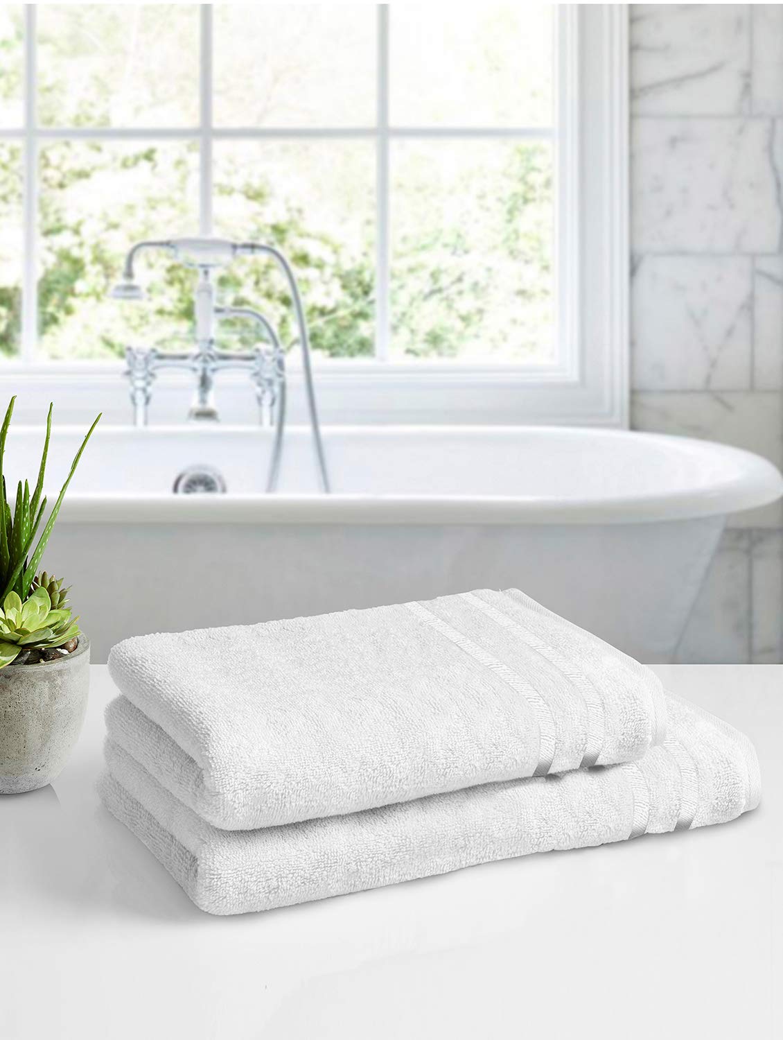 Story@Home 100% Cotton 450 GSM Cotton Bath Towel Set - 2 Piece :: 140 x 70 cm and 120 x 60 cm(White)